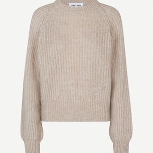 Samsøe Cream Ribbed Crewneck Sweater